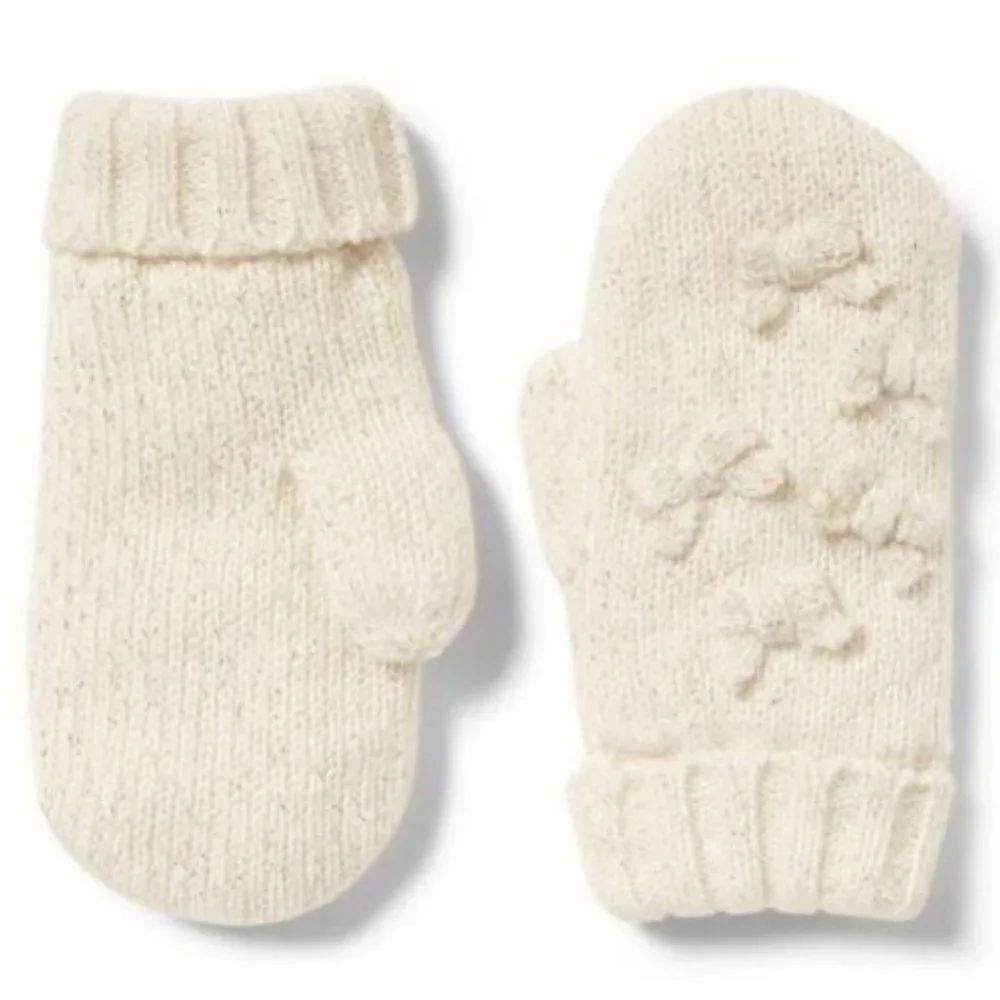 Janie & Jack Cream Bow Mittens 12-24 Months